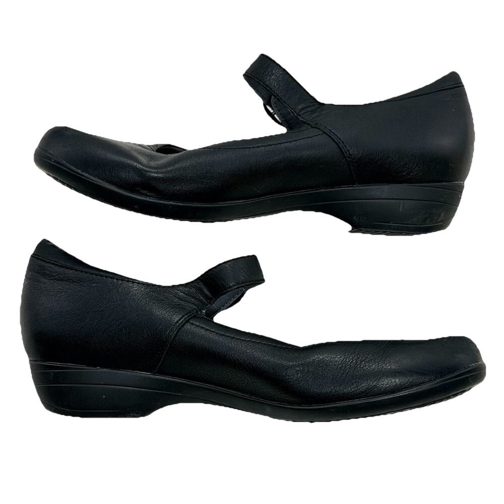 Dansko Fawna EU 37 US 7 Black Mary Jane Leather Hook Loop Straps Comfort EUC - Picture 2 of 7
